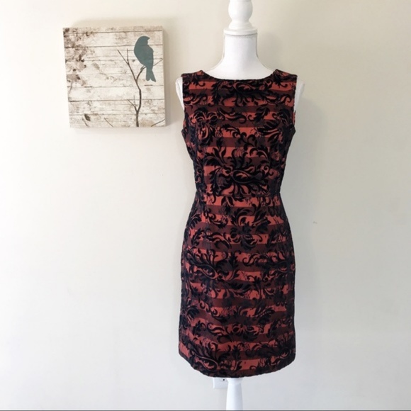 Cremieux Orange Black Velour Lace Overlay Dress - Picture 1 of 6